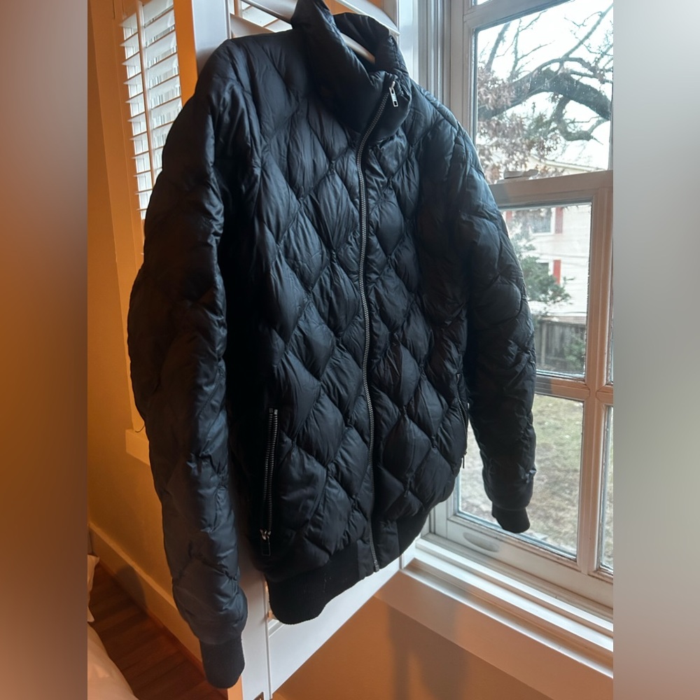Black Patagonia quilted bomber coat